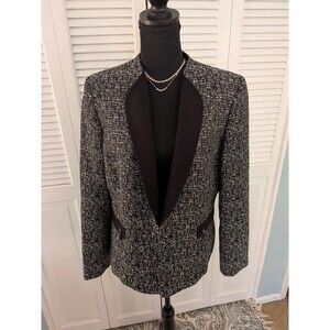 Tahari Arthur S. Levine Blazer Women's 12 Black White Tweed Lapel Career Jacket